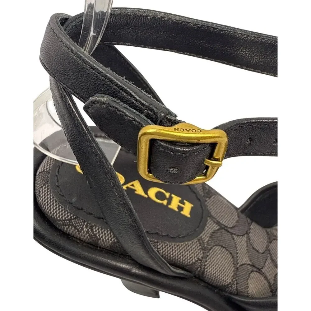 Coach Quincey Black Leather Heeled Sandals Womens 7 B Top Knot Comfort Jacquard - Picture 15 of 15